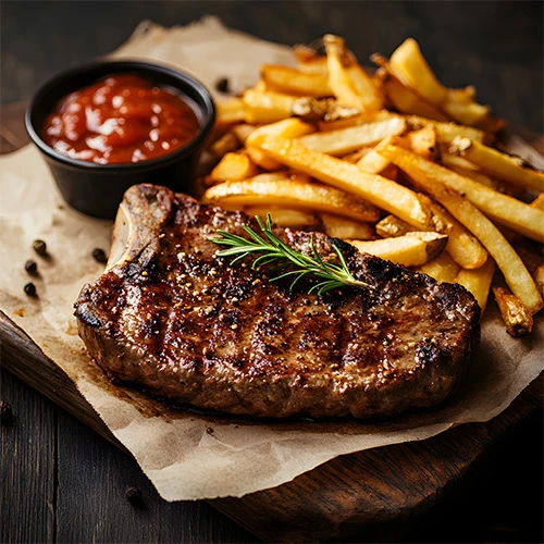 Barquettes frites et viandes